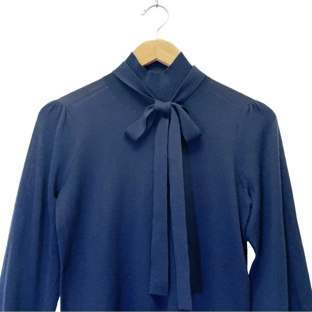 J. Crew Sweater Merino Wool Tie Neck Turtleneck in Navy Blue Women’s Size XXS